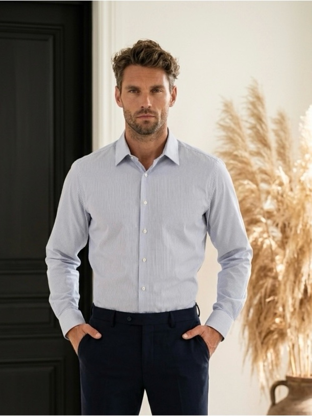 UNTUCKit Bordeaux WF Blue Stripe Wrinkle Free Slim Fit Shirt